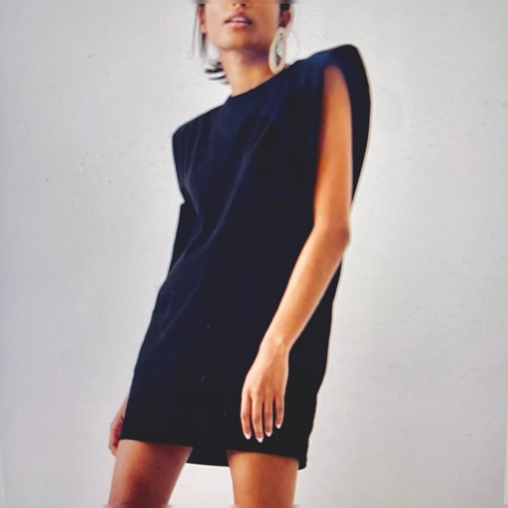 Rachel Zoe Black Shoulder Pad Mini Dress, M